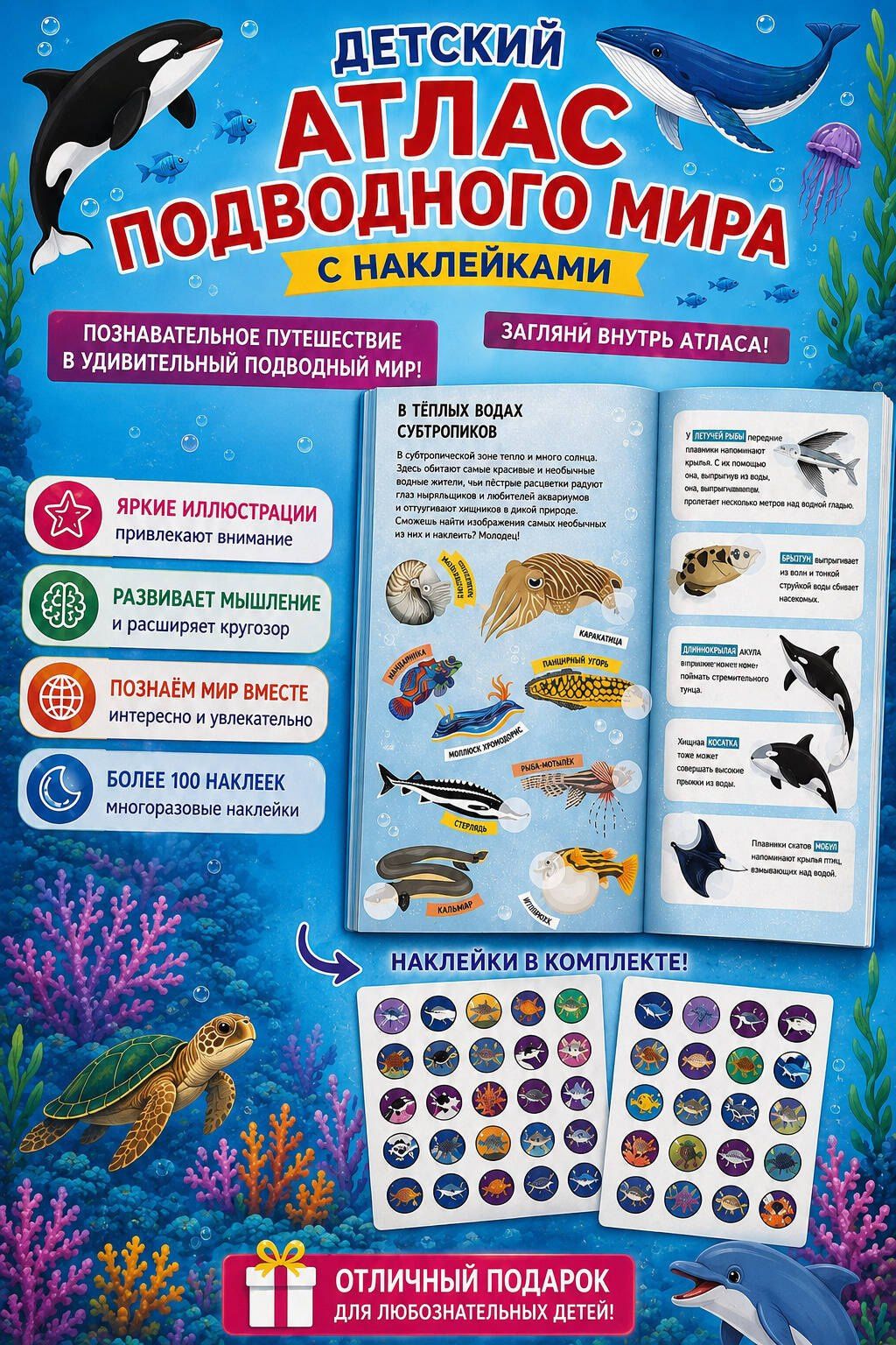 Атлас подводного мира. 101 наклейка