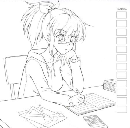 Фотография книги "Anime! Раскраска для работы маркерами: 32 проекта с любимыми героями: Шаблоны для выкрасов к каждому рисунку"