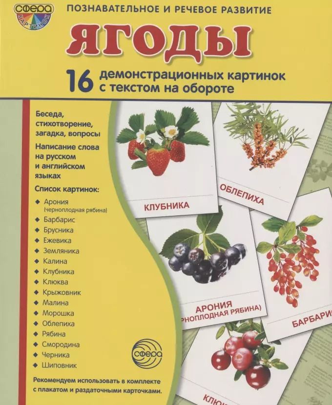 Обложка книги "Демонстрационные картинки СУПЕР Ягоды. 16 демонстрационных картинок с текстом (173х220 мм)"