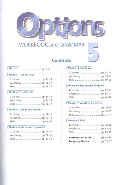 Фотография книги "Дули, Маневич, Полякова, Эванс: Options. Английский язык. Второй иностранный язык. 5 класс. Рабочая тетрадь с грамматическим тренажером"