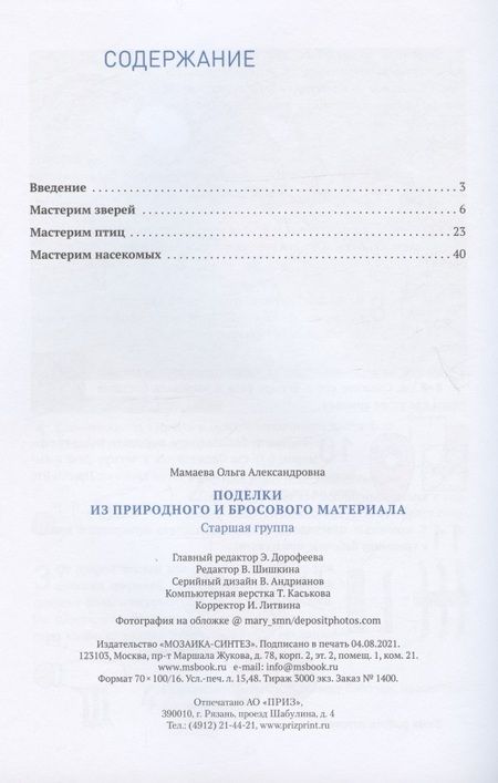 Фотография книги "Ольга Мамаева: Поделки из природного и бросового материала. От рождения до школы. 5-6 лет"