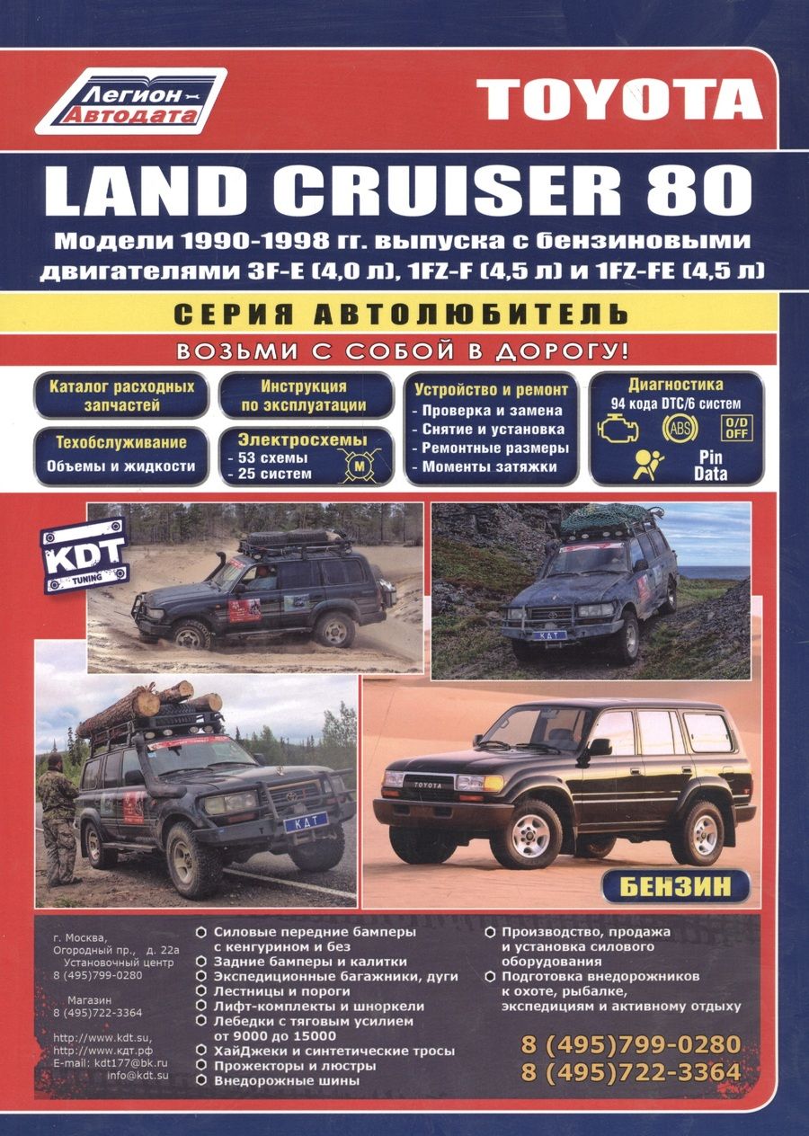Обложка книги "Toyota Land Cruiser 80. Модели 1990-1998 гг. выпуска с бензиновыми двигателями. Устройство, техническое обслуживание и ремонт (черно-белое издание)"