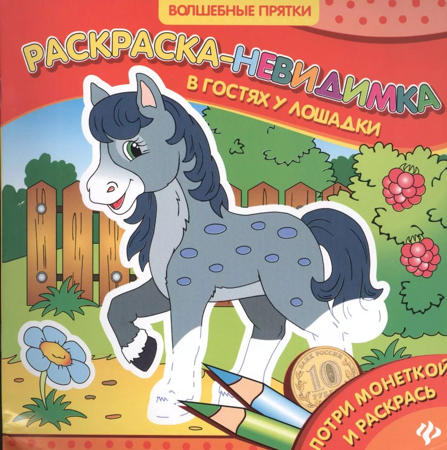 Обложка книги "В гостях у лошадки. Раскраска-невидимка"