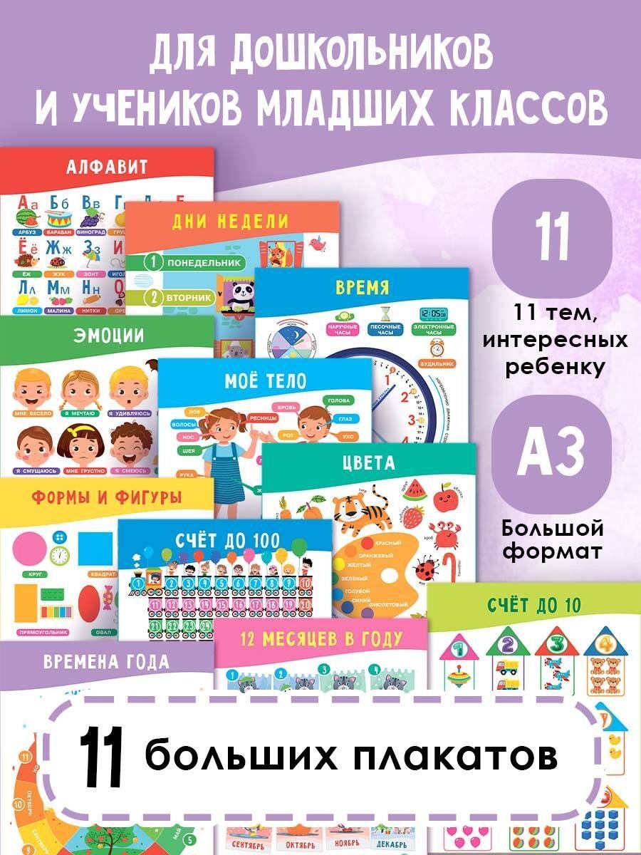 Обложка книги "11 больших настенных плакатов для дошколят. Всё что нужно знать"