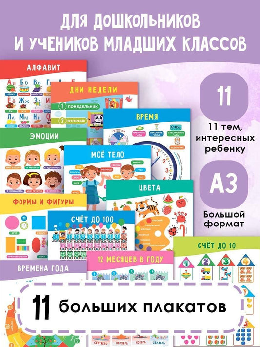 Обложка книги "11 больших настенных плакатов для дошколят. Всё что нужно знать"