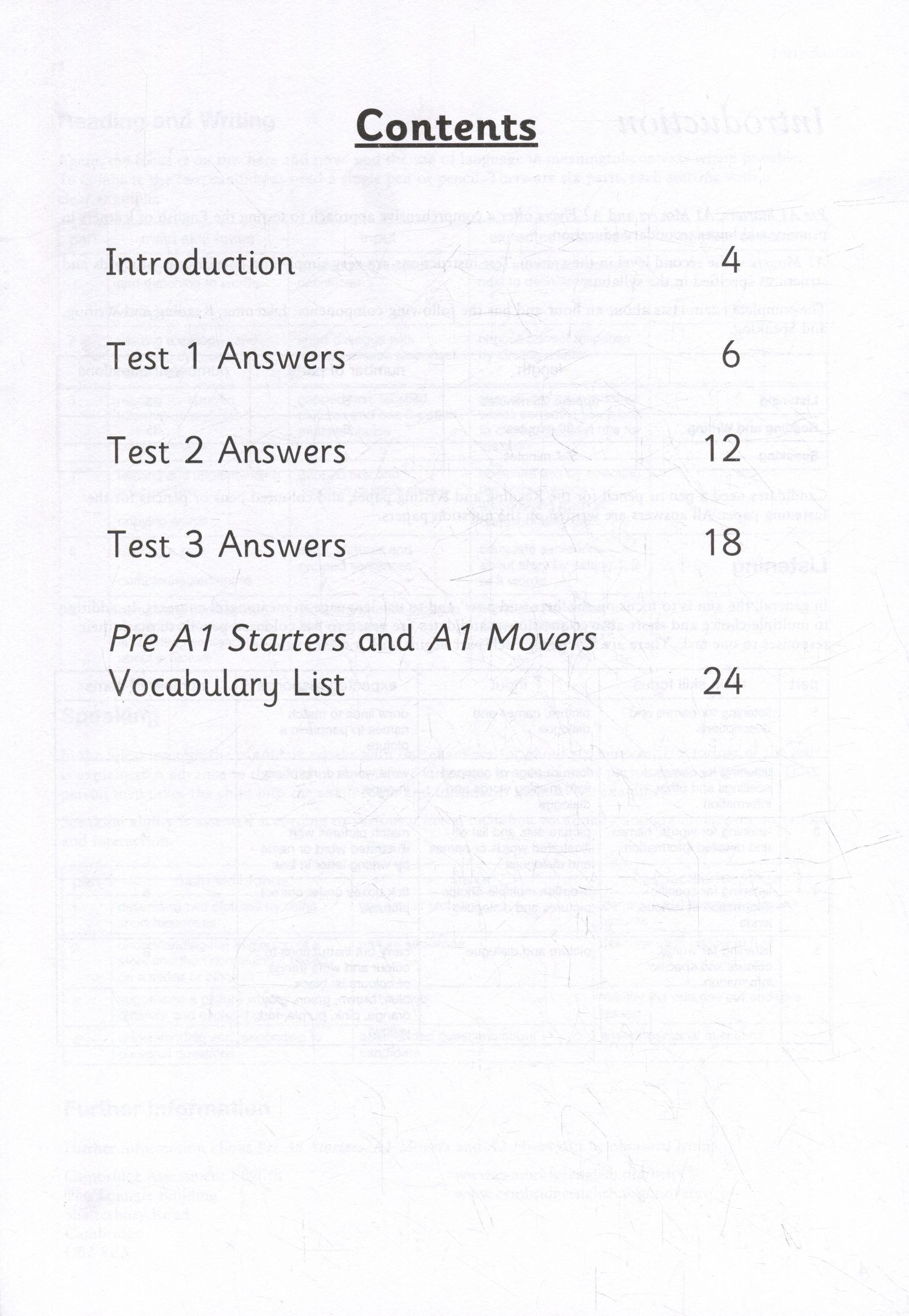 A1 Movers 3. Authentic Examination Papers. Answer Booklet
