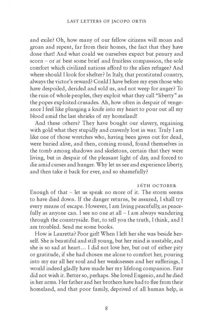 Ugo Foscolo: Last Letters of Jacopo Ortis