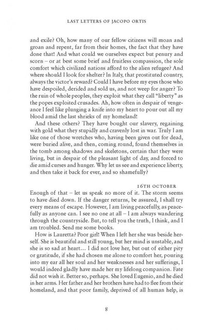 Ugo Foscolo: Last Letters of Jacopo Ortis