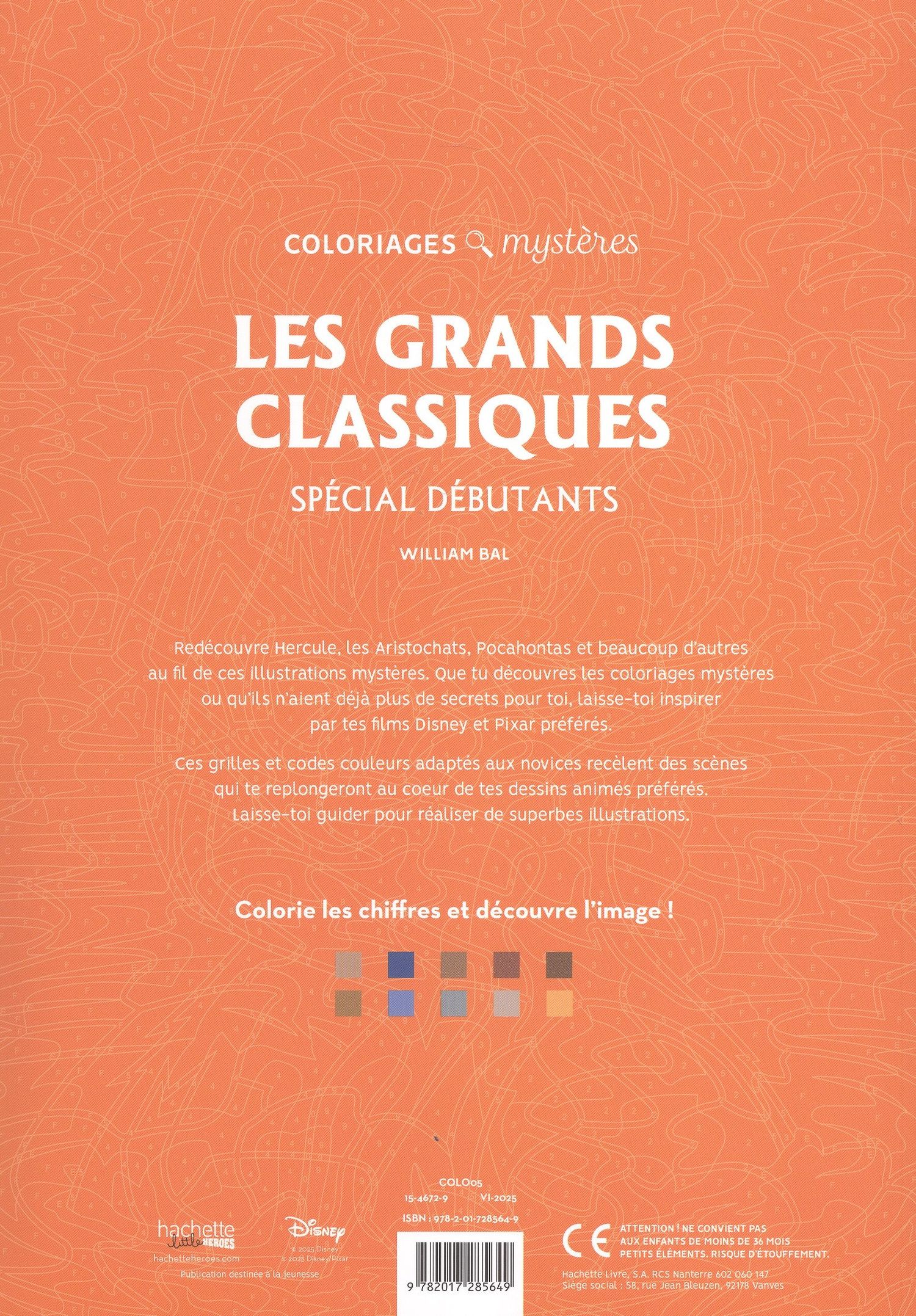 Coloriages mystères Disney - Grands classiques Spécial débutants