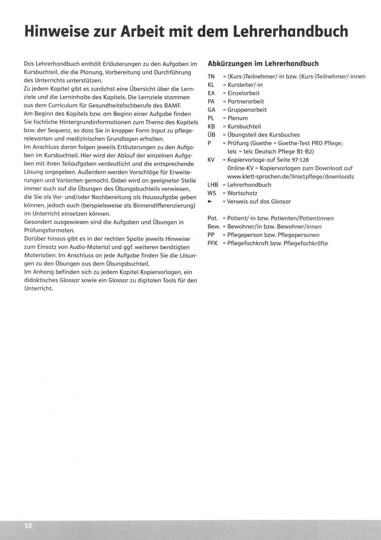Heidrun Thome: Linie 1 Pflege B2. Deutsch fur Pflegeberufe. Lehrerhandbuch