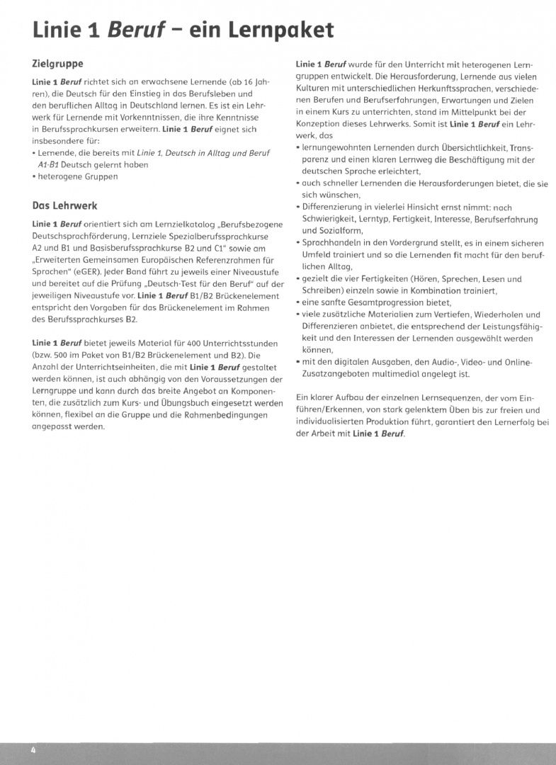 Katja Wirth: Linie 1 Beruf B1/B2 Brückenelement und B2. Deutsch für Berufssprachkurse. Unterrichtshandbuch