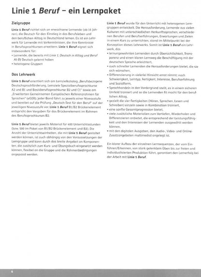 Katja Wirth: Linie 1 Beruf B1/B2 Brückenelement und B2. Deutsch für Berufssprachkurse. Unterrichtshandbuch