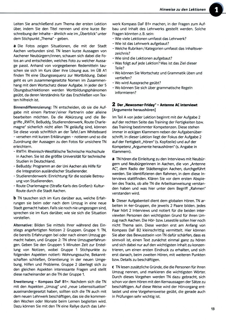 Ilse Sander: Kompass DaF. B1+. Unterrichtshandreichung. Deutsch für Studium und Beruf