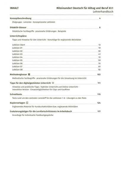 Anja Schwennsen: Miteinander! Deutsch fur Alltag und Beruf A1.1. Lehrerhandbuch. Deutsch als Zweitsprache