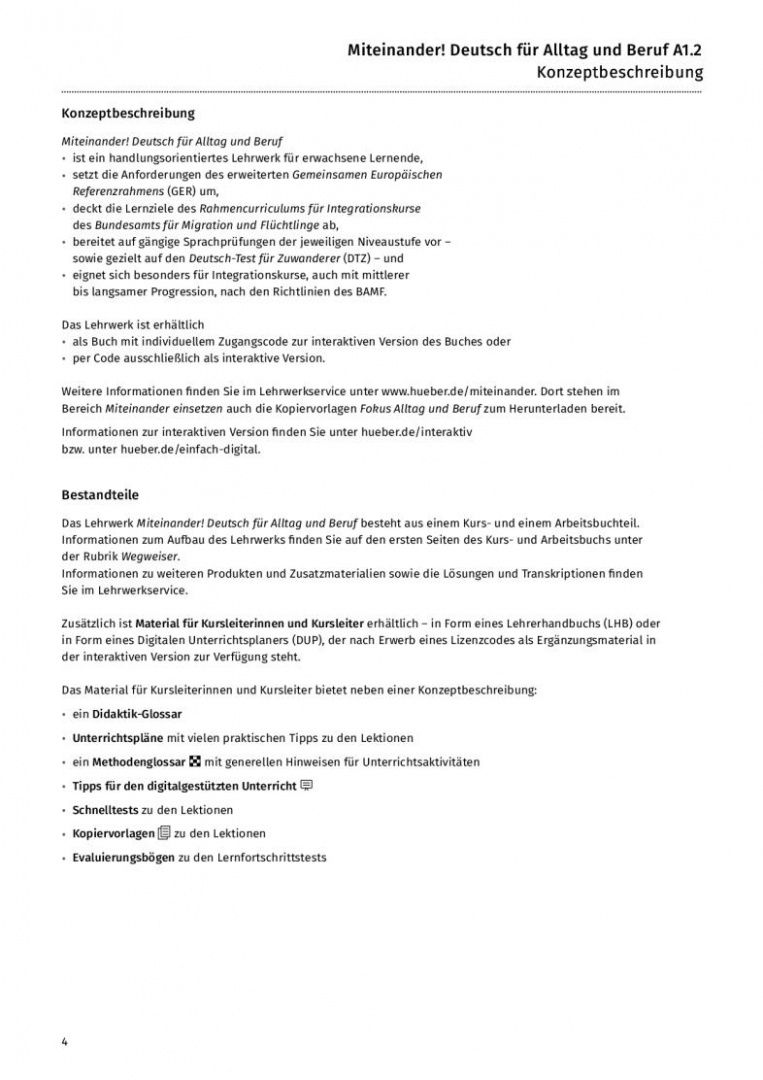Anja Schwennsen: Miteinander! Deutsch für Alltag und Beruf A1.2. Lehrerhandbuch. Deutsch als Zweitsprache