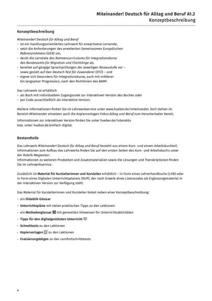 Anja Schwennsen: Miteinander! Deutsch für Alltag und Beruf A1.2. Lehrerhandbuch. Deutsch als Zweitsprache