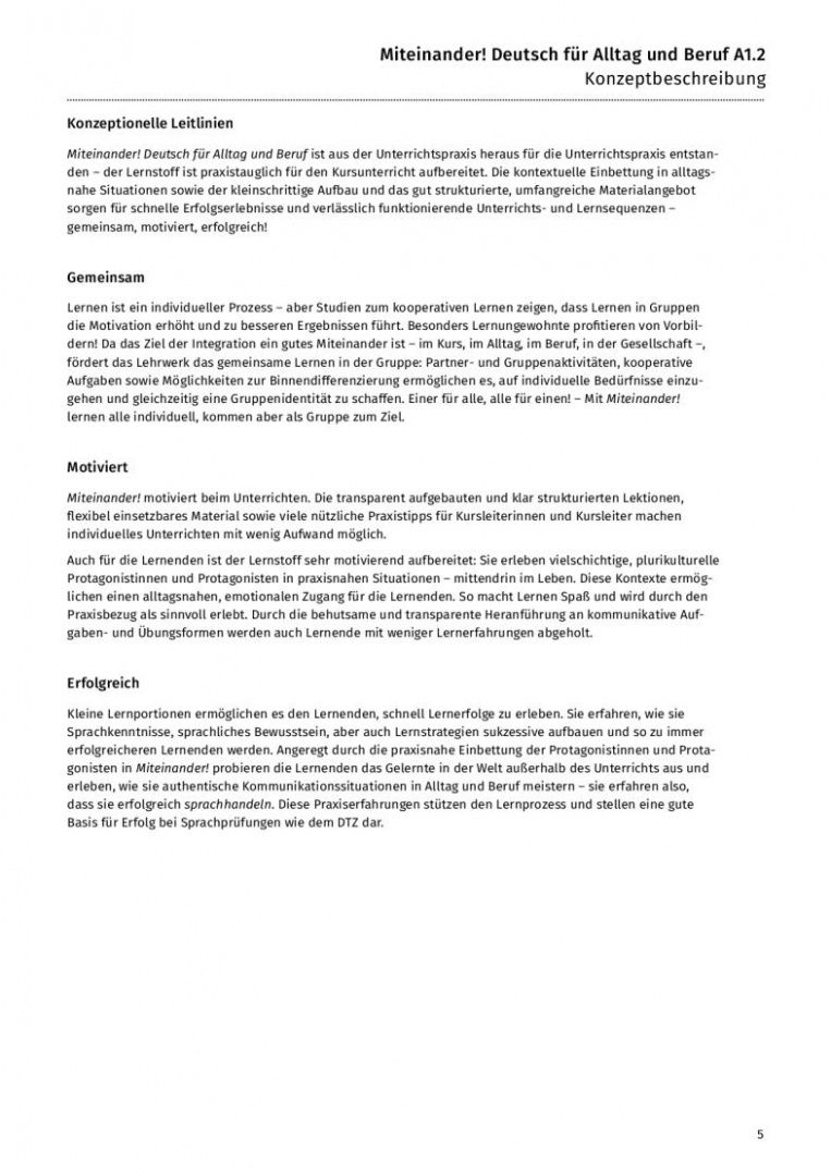 Anja Schwennsen: Miteinander! Deutsch für Alltag und Beruf A1.2. Lehrerhandbuch. Deutsch als Zweitsprache