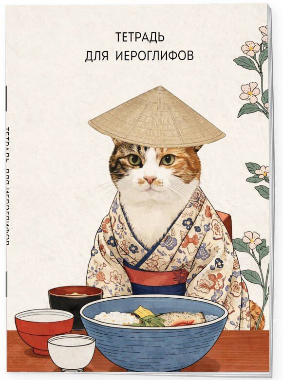 Тетрадь для иероглифов, сетка 9х9 мм. (Кот в кимоно)