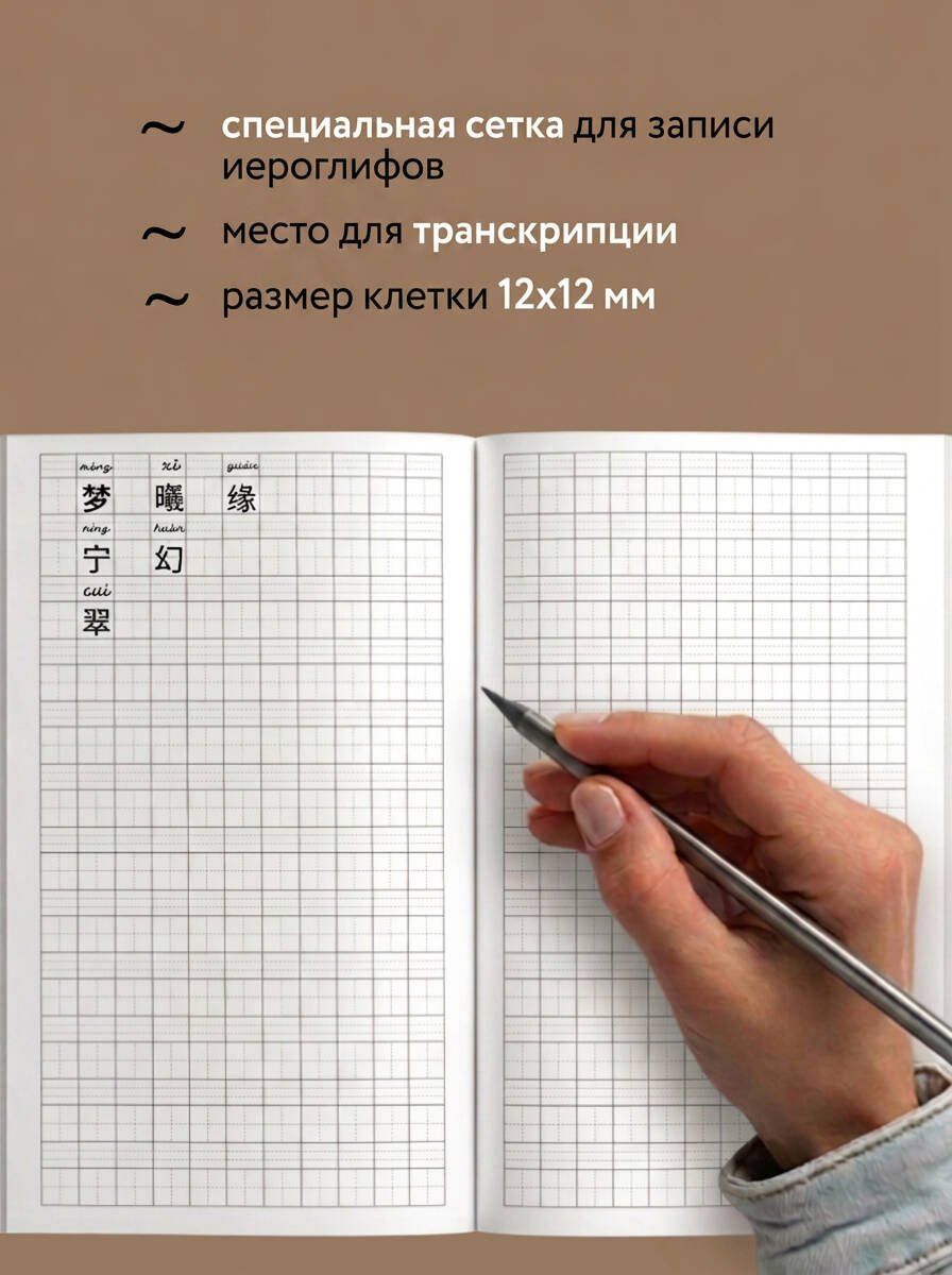 Тетрадь для иероглифов, блок с дополнительным полем (Кот и сакура)