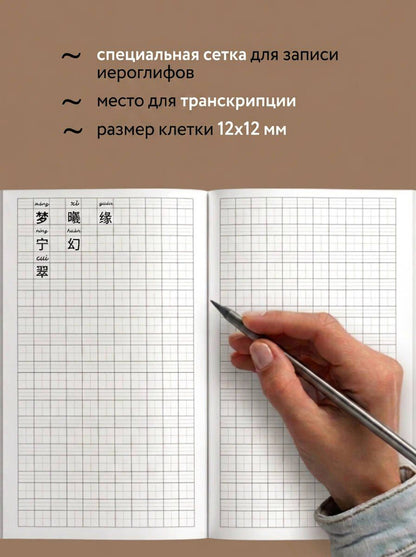 Тетрадь для иероглифов, блок с дополнительным полем (Кот и сакура)