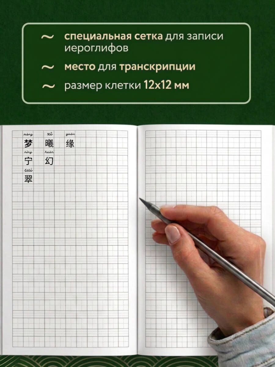 Тетрадь для иероглифов, блок с дополнительным полем (Журавли и цветы)