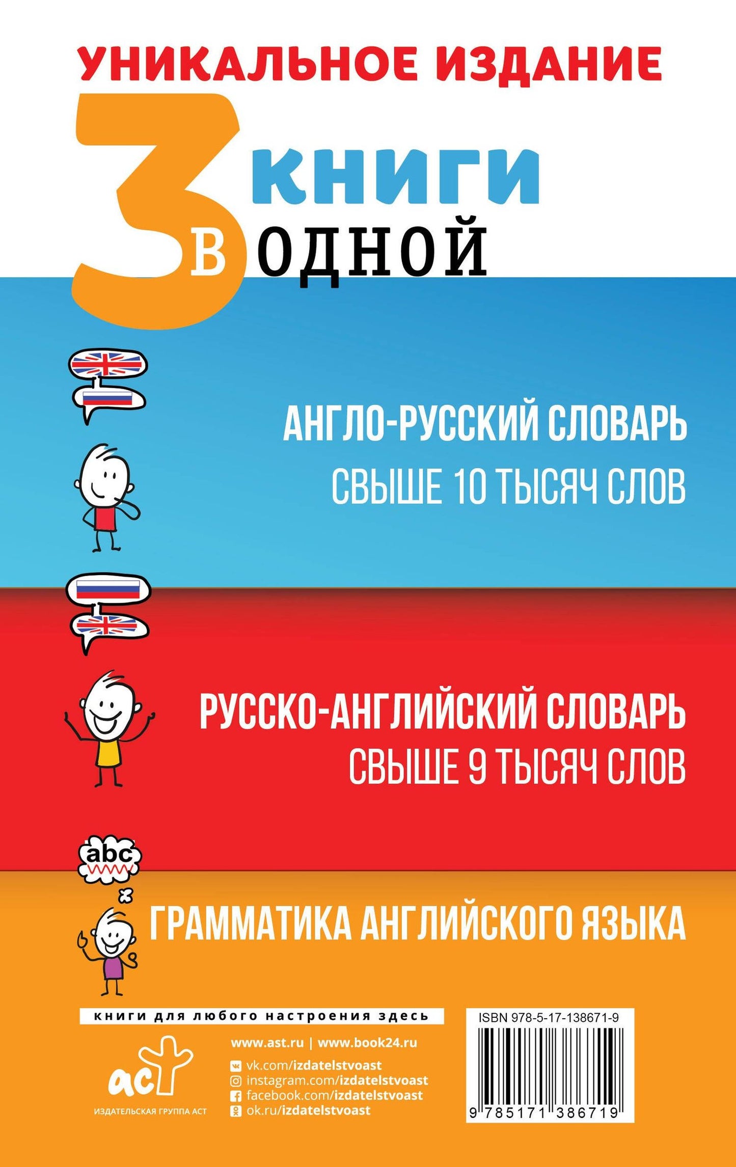 3 книги в одной: Англо-русский словарь. Русско-английский словарь. Грамматика английского языка