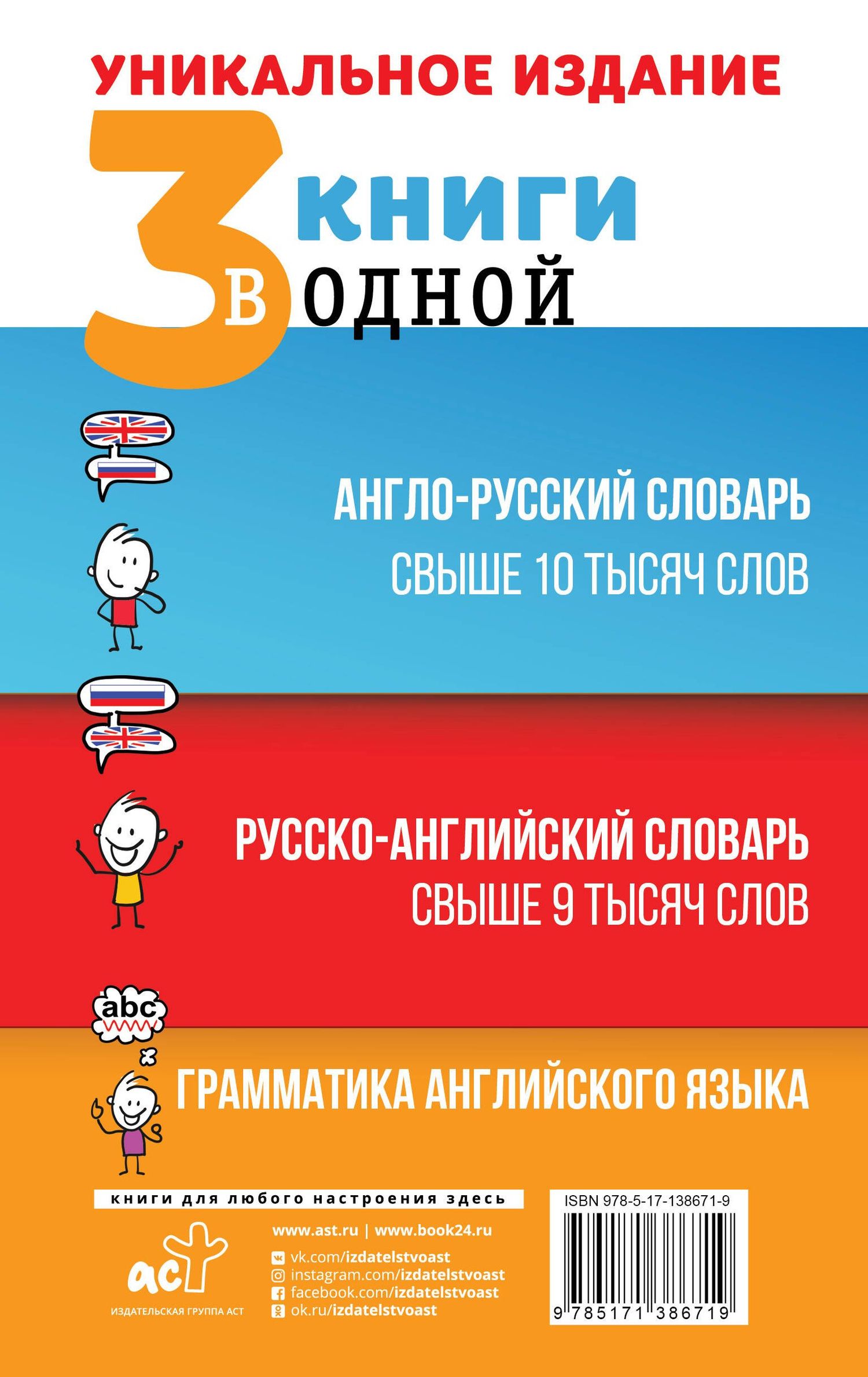 3 книги в одной: Англо-русский словарь. Русско-английский словарь. Грамматика английского языка