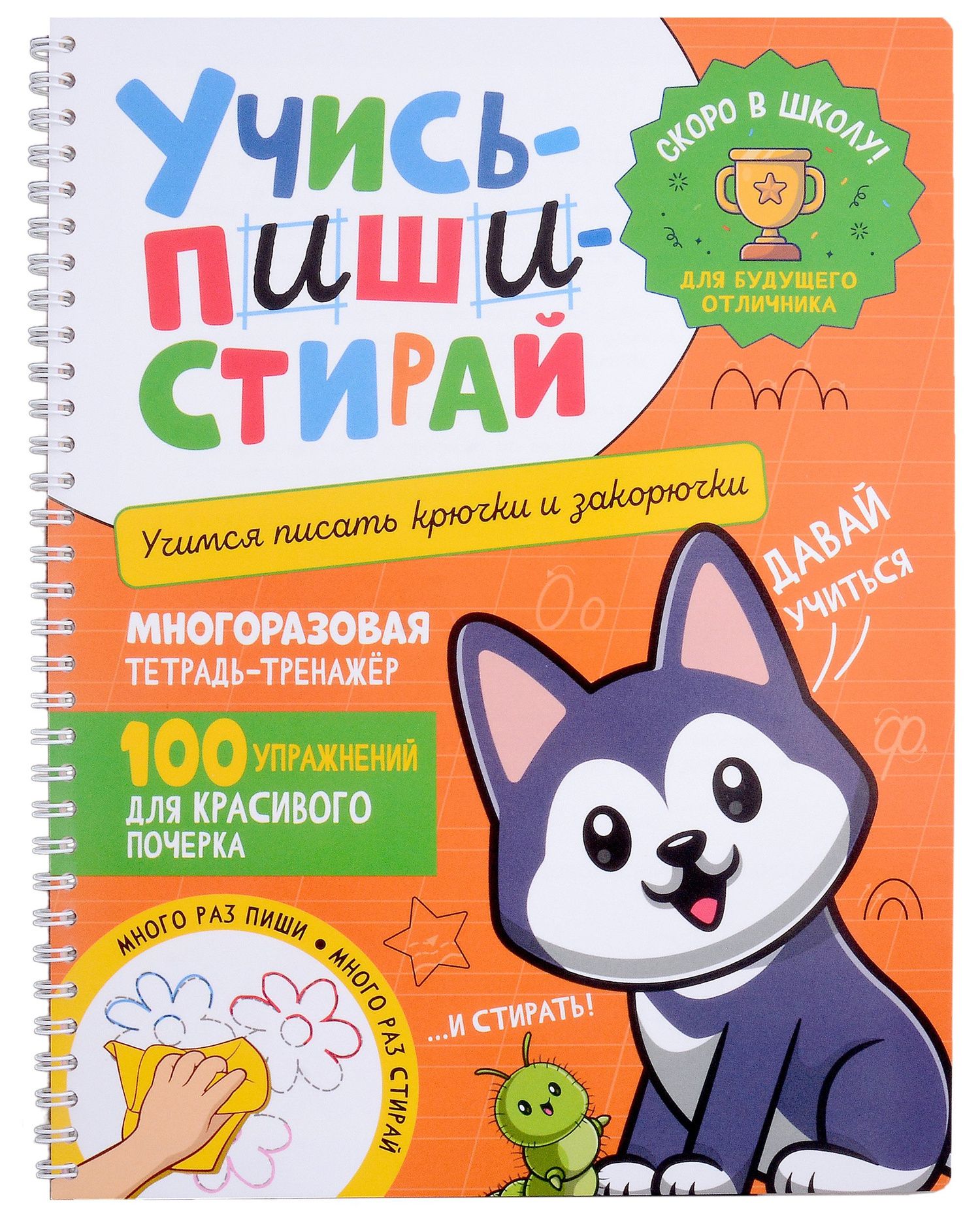 Учись–пиши–стирай. Многоразовая тетрадь-тренажер. Учимся писать крючки и закорючки. 100 упражнений для красивого почерка