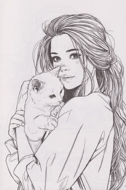 Раскраска. Девушки. Girls & Cats