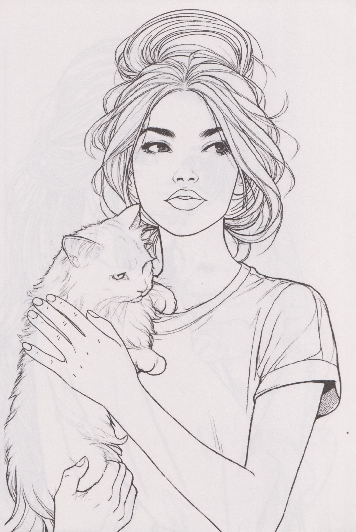 Раскраска. Девушки. Girls & Cats