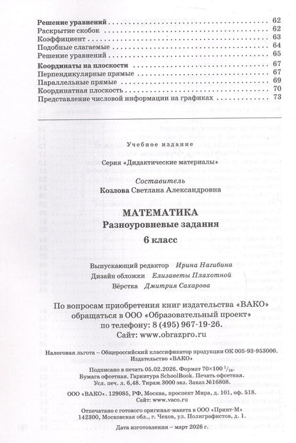 Математика. 6 класс. Разноуровневые задания