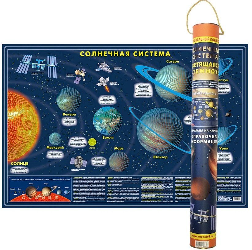 Карта Солнечной системы светящаяся в темноте (в подарочном тубусе)