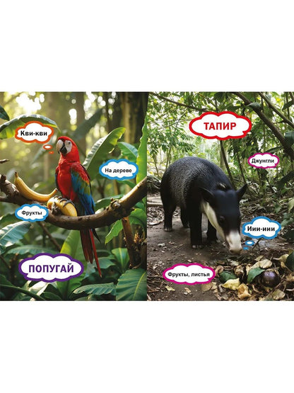 Животные. Кто как говорит? Кто что ест? Кто где живёт? Книга для малышей