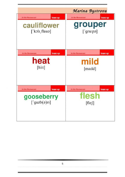М. Быстрова: Flashcards. Карточки + примеры употребления. Еда, продукты. Часть 1
