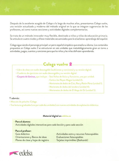 Maria Hortelano: Colega vuelve 2. A1. Pack alumno. Libro, Ejercicios, Carpeta de laminas