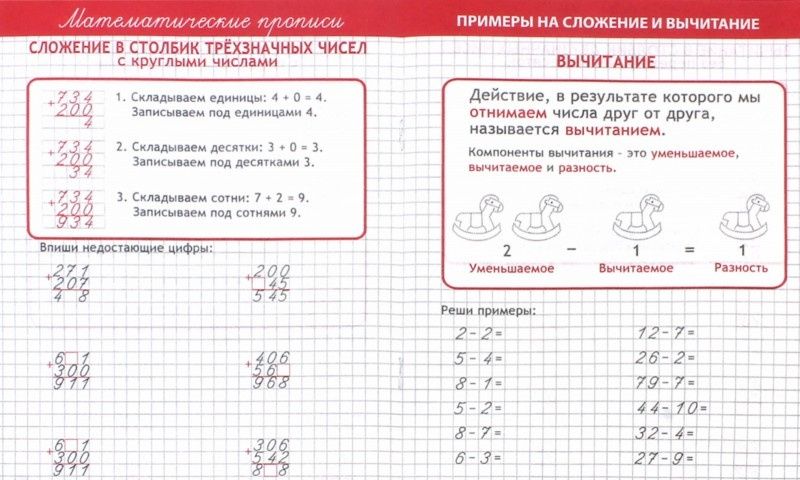 Прописи ПРИМЕРЫ на СЛОЖЕНИЕ и ВЫЧИТАНИЕ решаем и оформляем