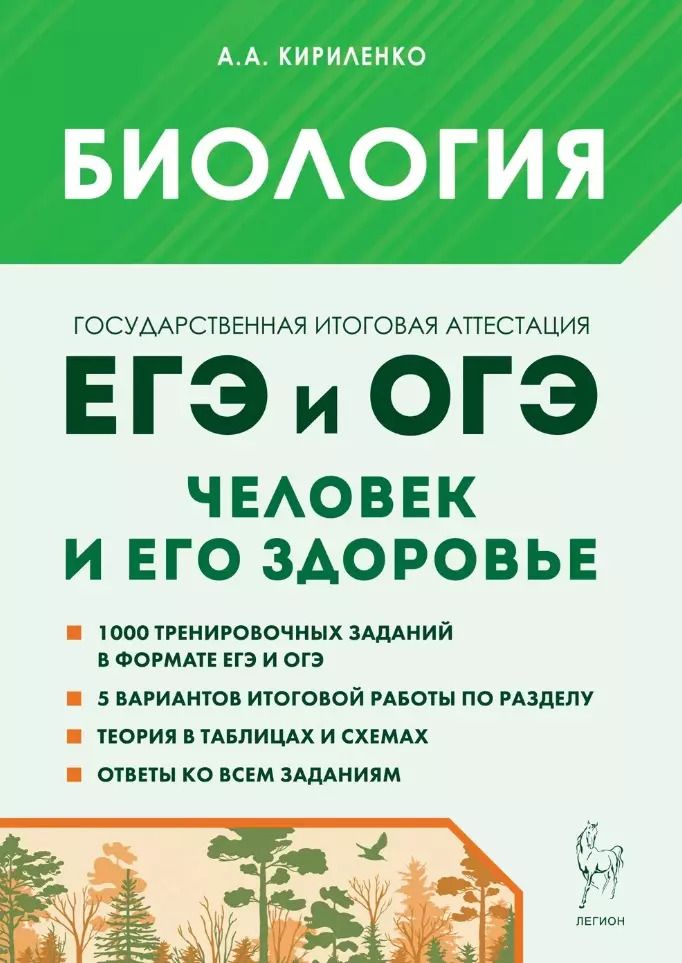Обложка книги "Анастасия Кириленко: ЕГЭ и ОГЭ. Биология. Раздел Человек и его здоровье. Тематический тренинг"