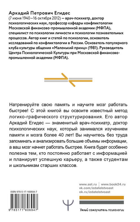 Фотография книги "Аркадий Егидес: Как научить мозг работать быстрее. Лабиринты мышления и памяти"