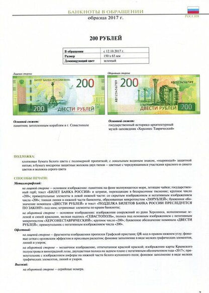 Фотография книги "Банкноты Банка России в 200 рублей образца 2017 года. Справочник"