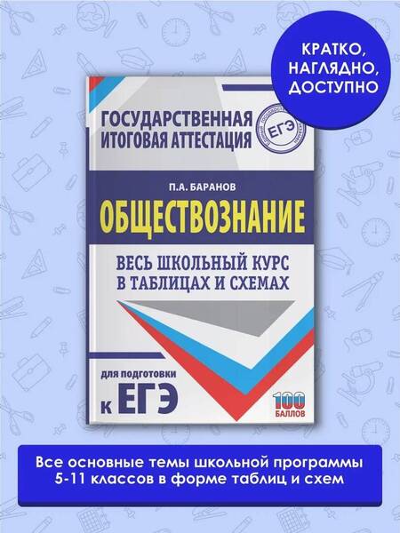 Фотография книги "Баранов: ЕГЭ. Обществознание. Весь школьный курс в таблицах и схемах для подготовки к ЕГЭ"