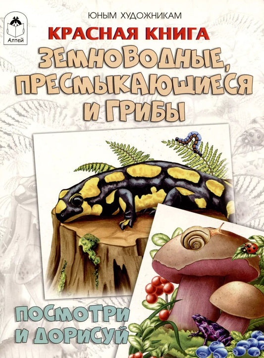 Обложка книги "Д. Рулев: Красная книга. Земноводные, пресмыкающиеся и грибы. Посмотри и дорисуй"