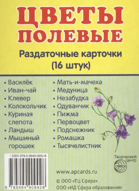 Обложка книги "Демонстрационные картинки СУПЕР Цветы полевые.16 раздаточных карточек с текстом (63х87 мм)"