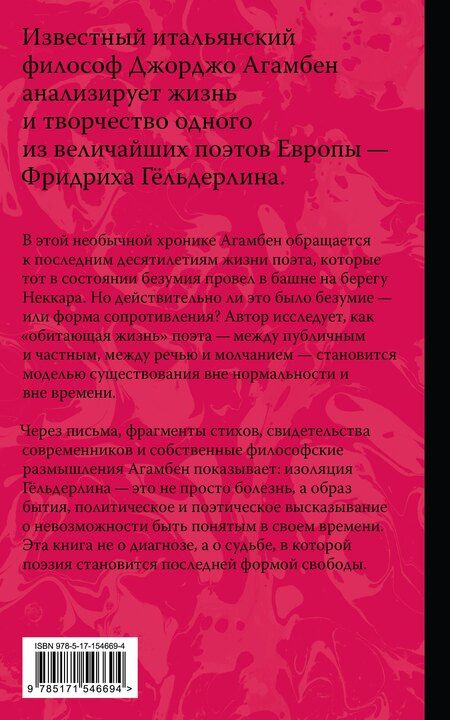 Фотография книги "Джорджо Агамбен: Безумие Гёльдерлина. Жизнь, поделенная надвое"