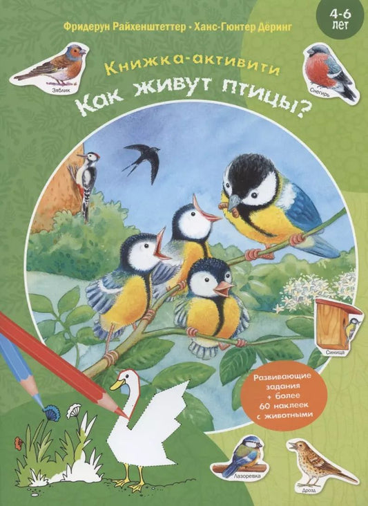 Обложка книги "Фридерун Райхенштеттер: Как живут птицы? Развивающие задания + более 60 наклеек. 4-6 лет"