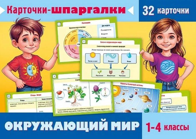 Обложка книги "Карточки-шпаргалки. Окружающий мир. 1-4 классы. 32 карточки"