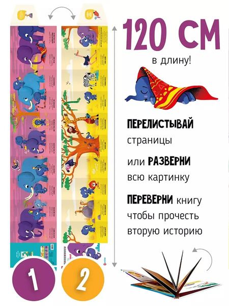 Фотография книги "Книга раскладушка двухсторонняя "Неугомонный Слоненок""