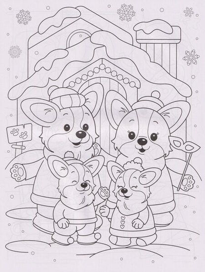 Фотография книги "Корги и зимние истории: книжка-раскраска с наклейками"