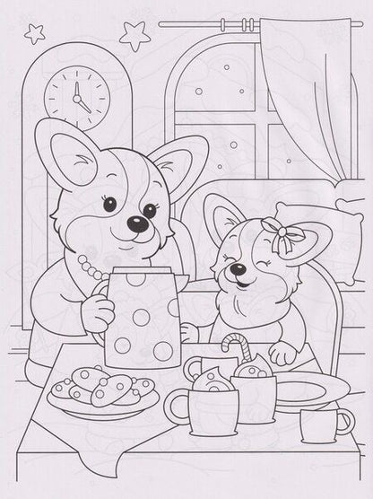 Фотография книги "Корги и зимние истории: книжка-раскраска с наклейками"