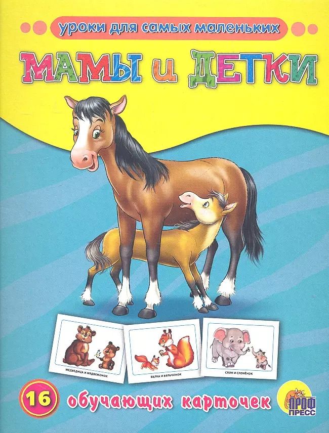 Обложка книги "Мамы и детки. 16 обучающих карточек"