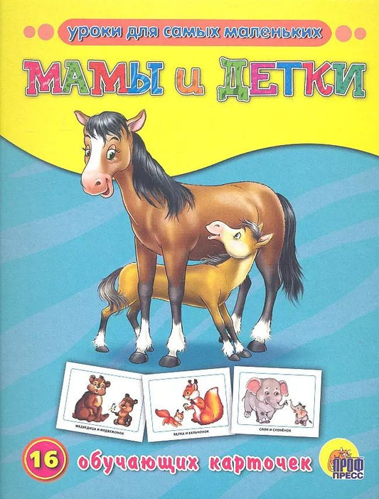 Обложка книги "Мамы и детки. 16 обучающих карточек"